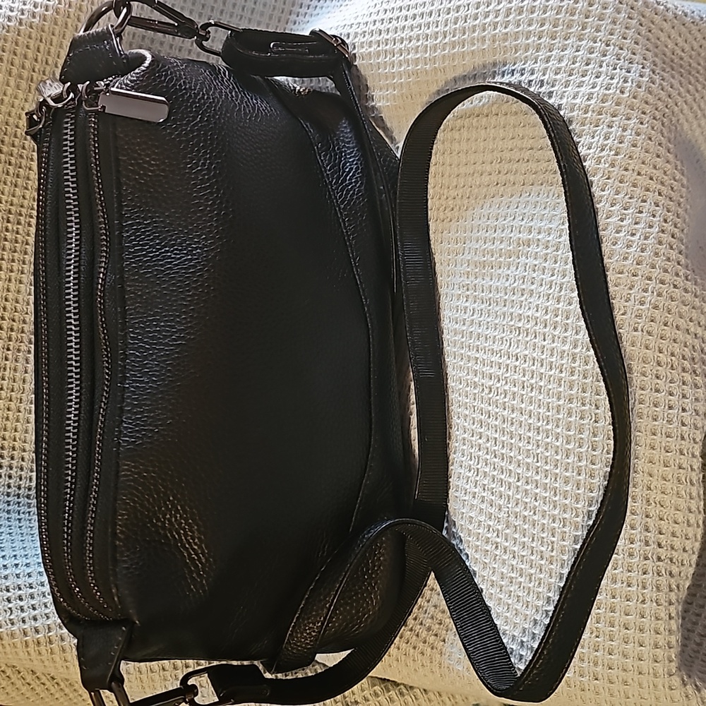 Quadruple zip textured faux leather crossbody purse